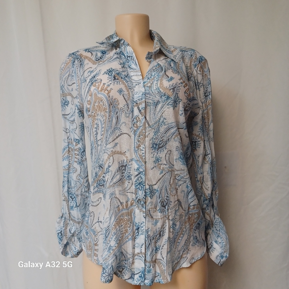 Zac & Rachel Blue and White Long Sleeve Button Down Shirt Size S